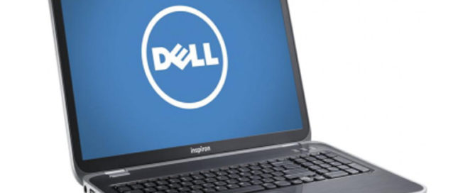 Dell Laptop geöffnet auf hellem Hintergrund